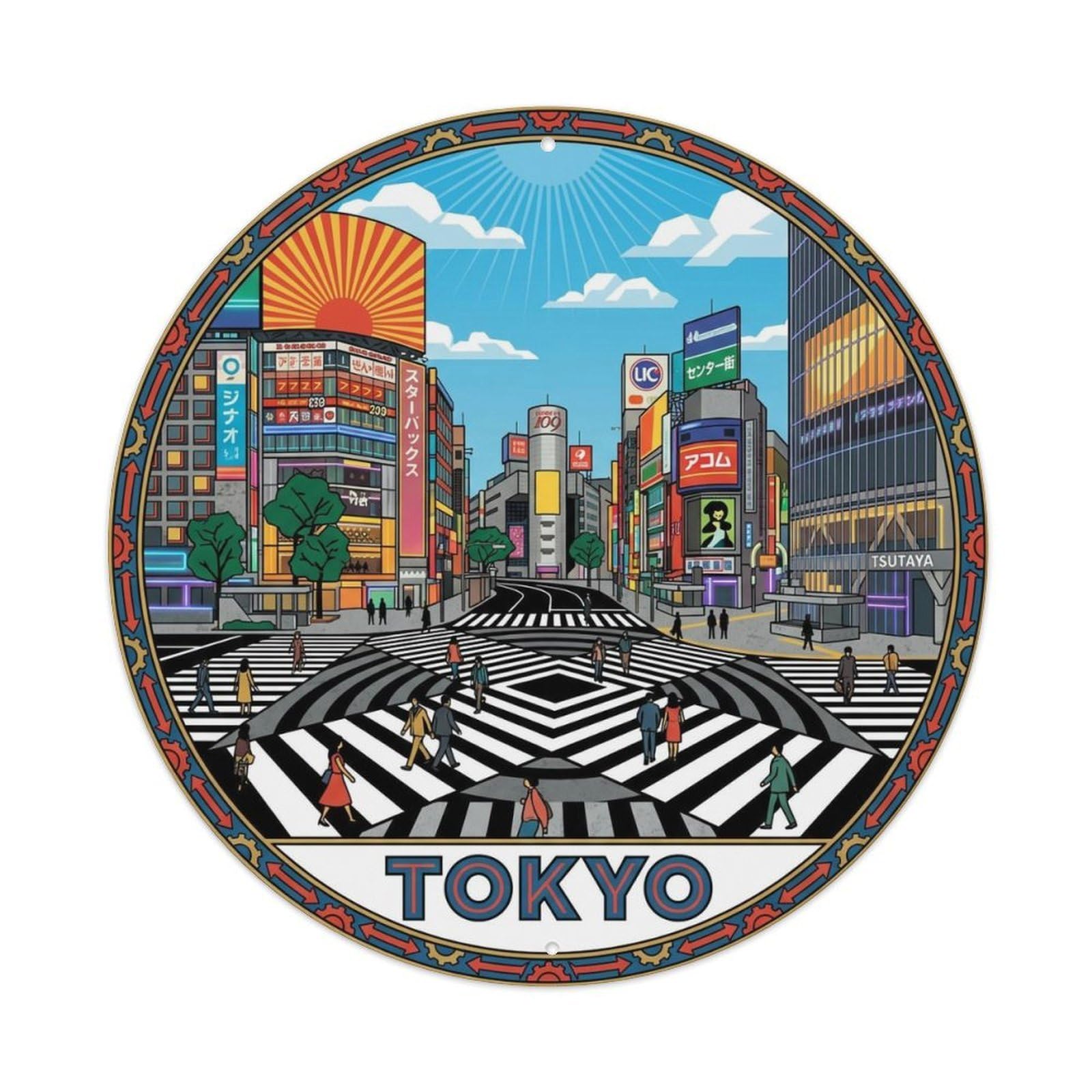 Vintage Travel Tokyo Japan Balance Vintage Metal Tin Sign Plaque Wall Decor for Cafe, Club Bar, Office, Garden Metal Poster 8x8Inch