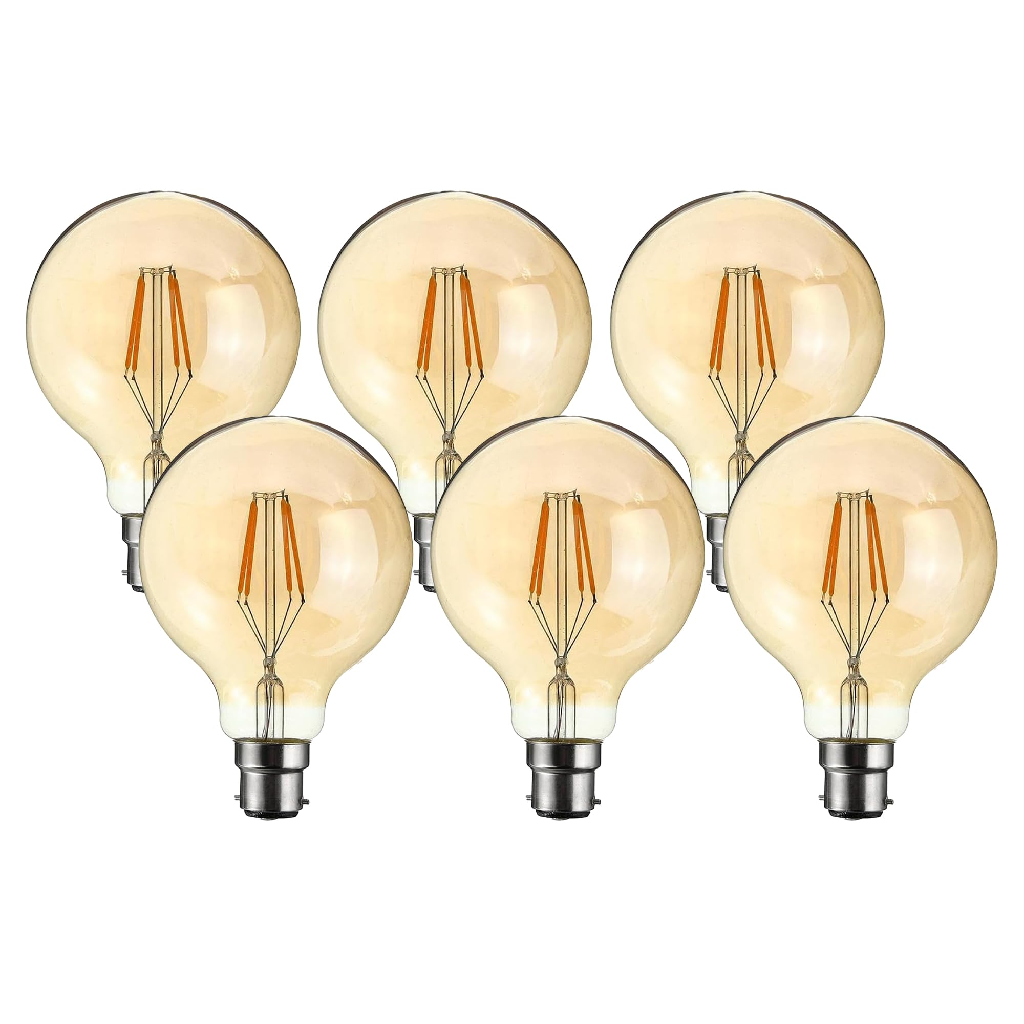 DC VOLTAGE Pack 6, LED Bayonet Light Bulb, G80 4W (Equivalent 40W) Dimmable Warm White 2700K LED Filament B22 Base Amber Glass, Vintage Old Fashioned Energy Saving Globe Bulb for Decorative Bulb — image 1
