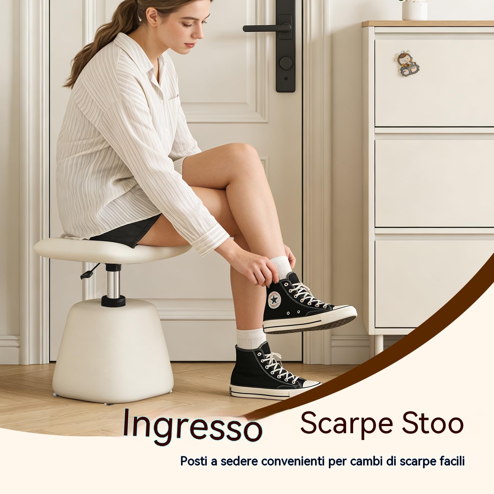 Sgabello da trucco moderno regolabile in altezza, sedia girevole 360° per area trucco, sgabello in similpelle PU per bagno e ingresso