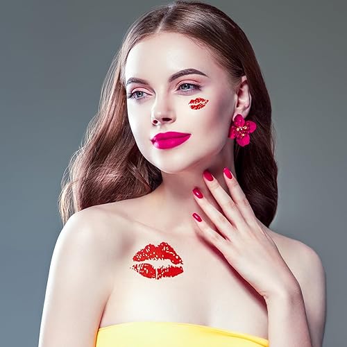 Miniatura 2 de 10 hojas de tatuajes de beso, labios rojos temporales, tatuajes falsos, autoadhesivos, impermeables, para adultos, mujeres, niñas, decoración de