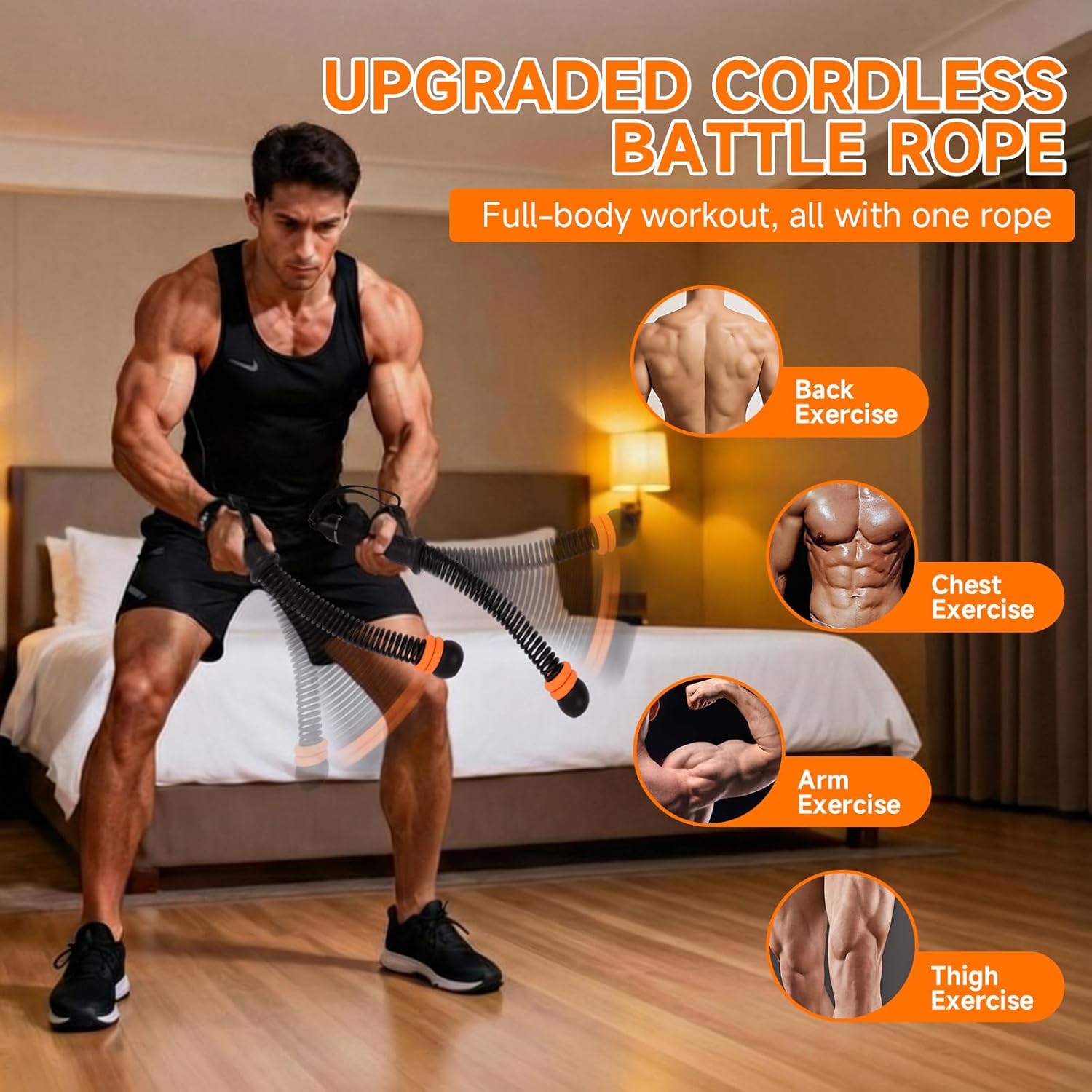 Adjustable Ropeless Battle Ropes, Portable Training Ropes for Home Gym, Quiet Air Resistance Heavy Duty Cordless Battle Rope, Versatile Exercise Equipment for Indoor and Travel Exercise