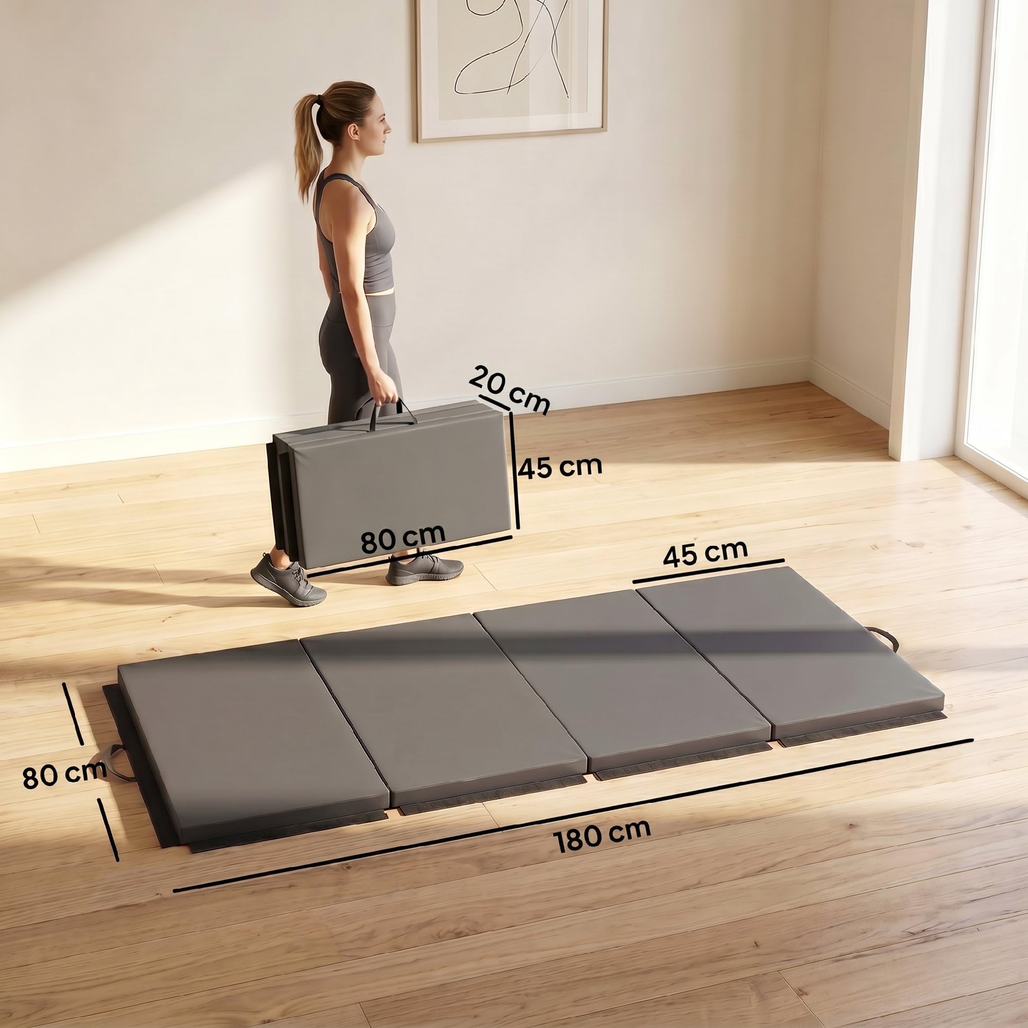 HOMCOM Esterilla de yoga plegable 180x80x5cm Gris