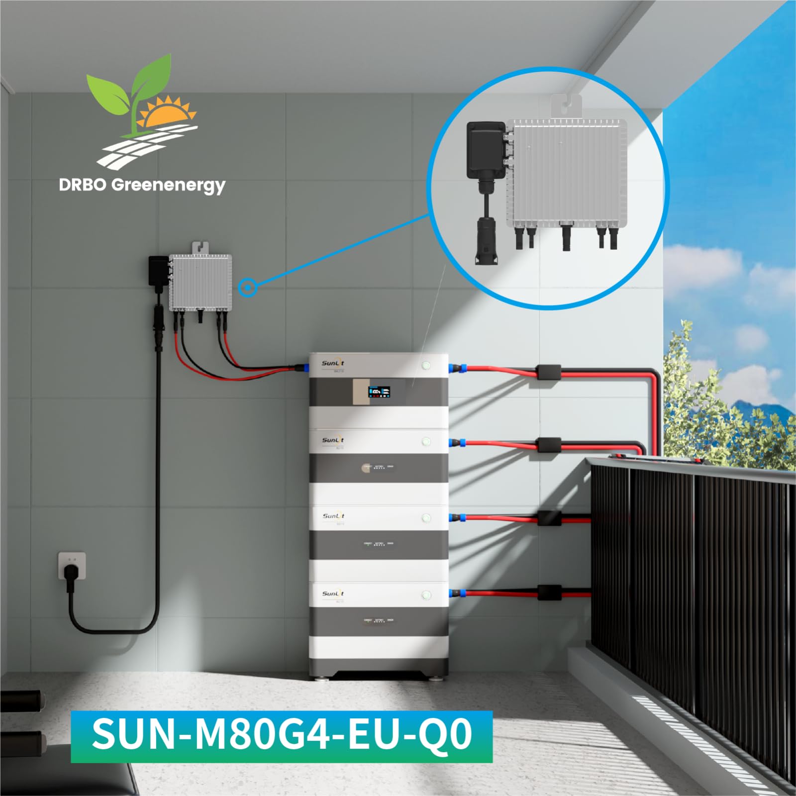 SunLit Deye SUN-M80G4-EU-Q0 800 Watt mit 5m AC-Kabel mit Schukostecker