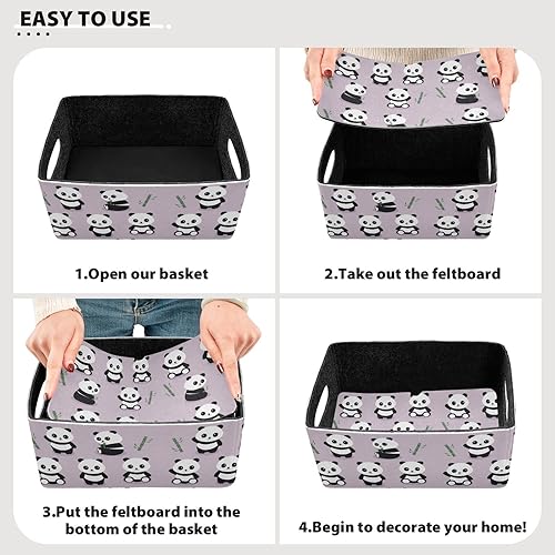 Miniatura 2 de Emelivor Juego de 2 cestas de almacenamiento de pandas (2 unidades) de fieltro plegables con cestas rectangulares de tela para organizar para