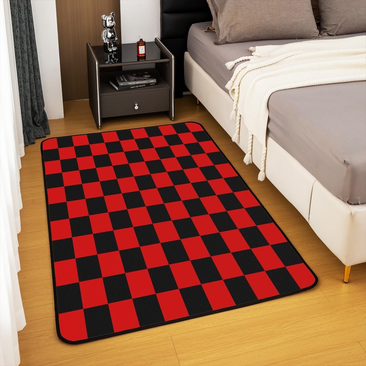 Checkered Decorative Carpet Teen Women Men Red Black Plaid Area Rug 5x7 Kids Boys Girls Cute Retro Neutral Checkerboard Geometric Living Room Rugs for Bedroom Vintage Aesthetic Room Decor