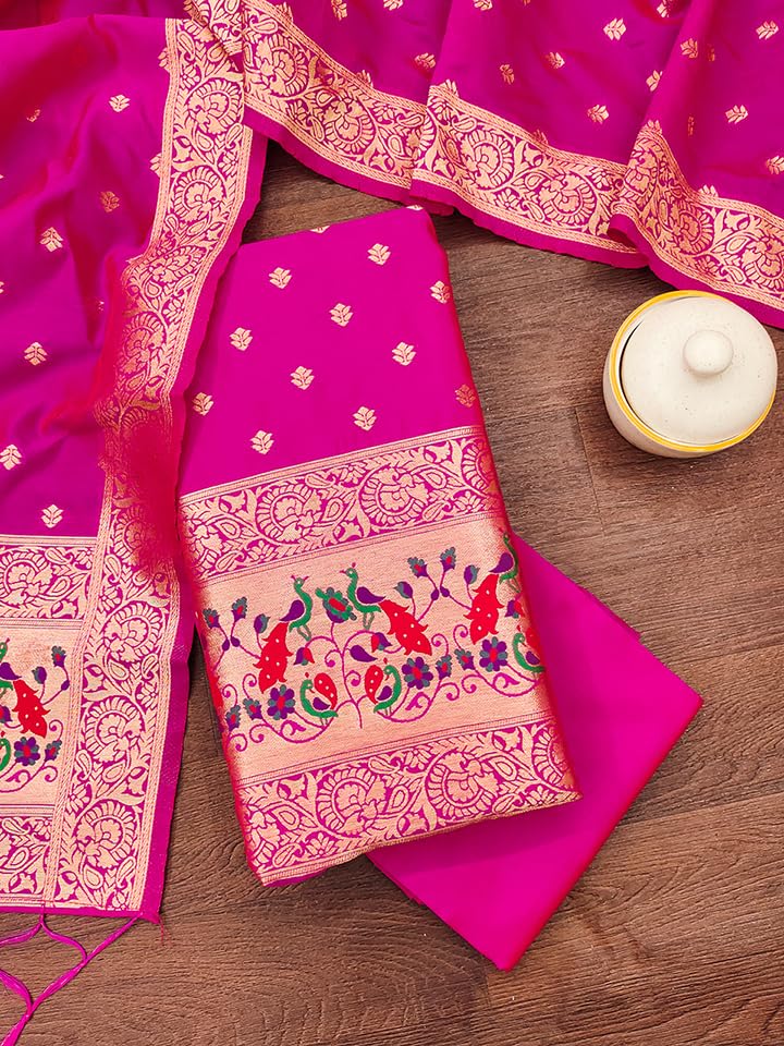Image of DEVANGI Women's Pathni Banarasi Silk Unstitched Salwar Suit Dress Material With Dupatta
