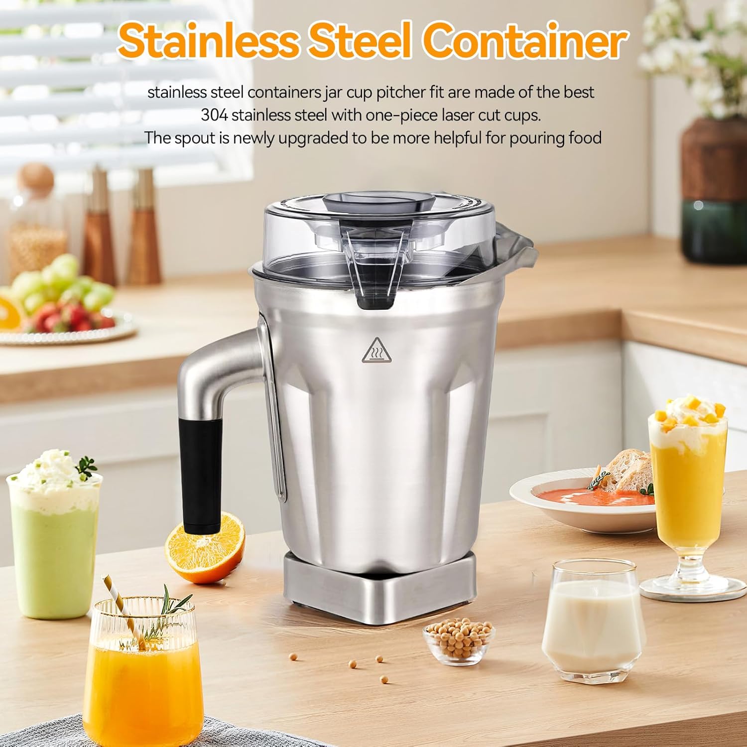 64-Ounce Stainless Steel Container for Vitamix Blenders, Stainless Steel Blender Pitcher Compatible With Vitamix 5200 750 6300 Vm0103 Vm0197,Compatible with All Full-Size Vitamix Blenders
