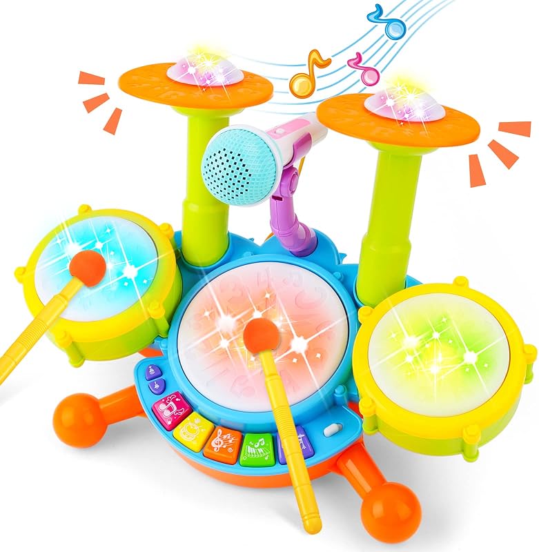 Drum Set for Kids with 2 Drum Sticks and Microphone, | Musical Instruments Playset, Birthday Gift for 3+ Boys and Girls