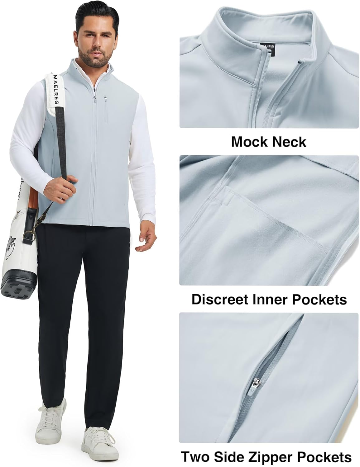 M MAELREG Men's Vest Outerwear Golf Water-Resistant Performance Lightweight Fleece Vest for Men Sleeveless Lined Midlayer