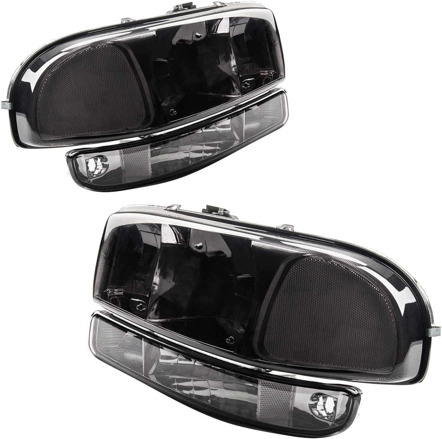 KAX Headlight Assembly Smoke Lens + Black Housing Compatible with 1999-2006 Sierra 1500, 2000-2006 Yukon/Yukon XL 1500, 2007 Sierra 1500 Classic (Not fit Denali or C3 models)