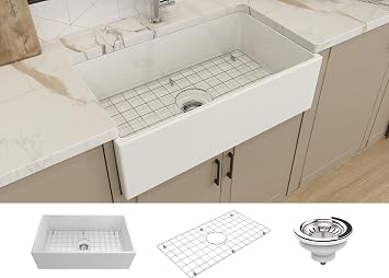 Acadia Farmhouse Apron Front Fireclay 33 in. Single Bowl Kitchen Sink in White