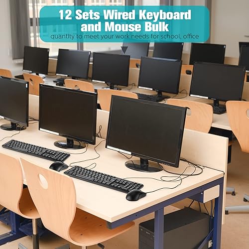 Miniatura 6 de Fabbay 24 piezas de teclado y mouse con cable USB, 12 ratones con cable, 12 con cable, teclado de tamaño completo para escuela, oficina, hogar,