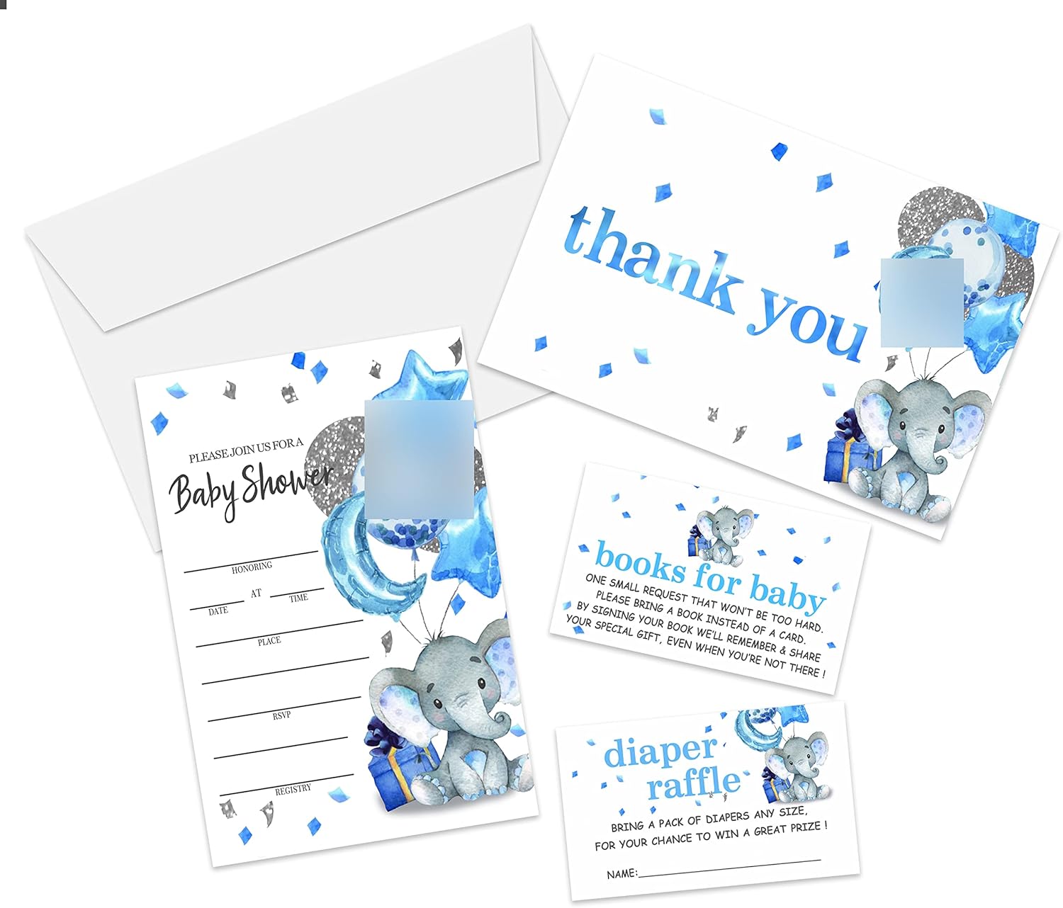 Yuansail Baby Shower Invitation Set, Fill In Invites Cards, Books For Baby, Diaper Raffle, Thank You, The Adveture Begins, Each Design 25 Cards & Envelopes (Total 100 Cards) – (bb003-taozhuang)