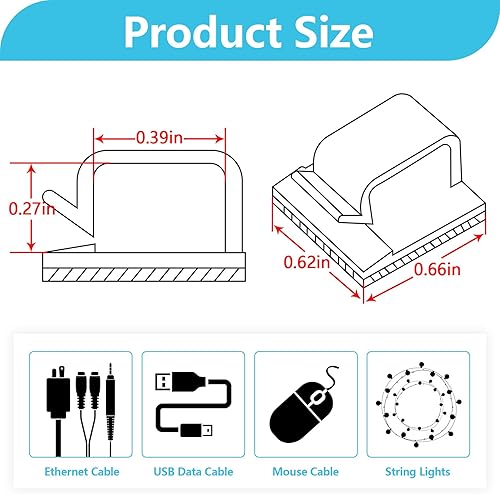 Miniatura 2 de 100 clips de cable, clips adhesivos para cables, organizador de clips de cable, grapas de cable al aire libre fuertes para pared, escritorio, luces