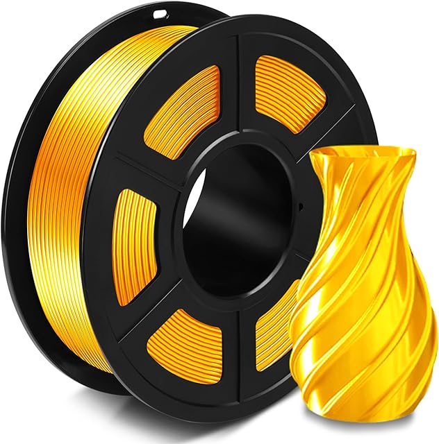SUNLU Silk PLA + filament 1,75 mm, PLA Plus z błyszczącą powierzchnią do drukarek 3D, ± 0,0,2 mm, szpula 1 kg, złoty