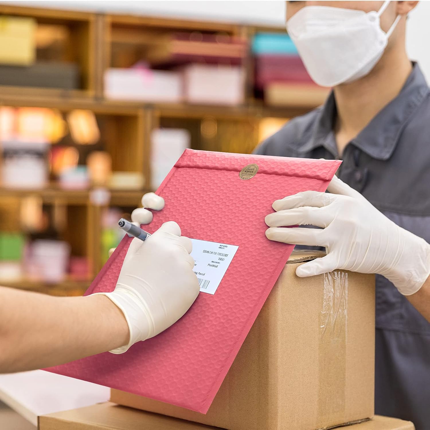 KeePack Bubble Mailers 10.5x16 Inch, Padded Envelopes 25 Pack #5, Self Sealing Mailing Packages, Opaque Packaging Postal Waterproof Shipping Bags(Coral Red, Inside Size: 10.5x16'')