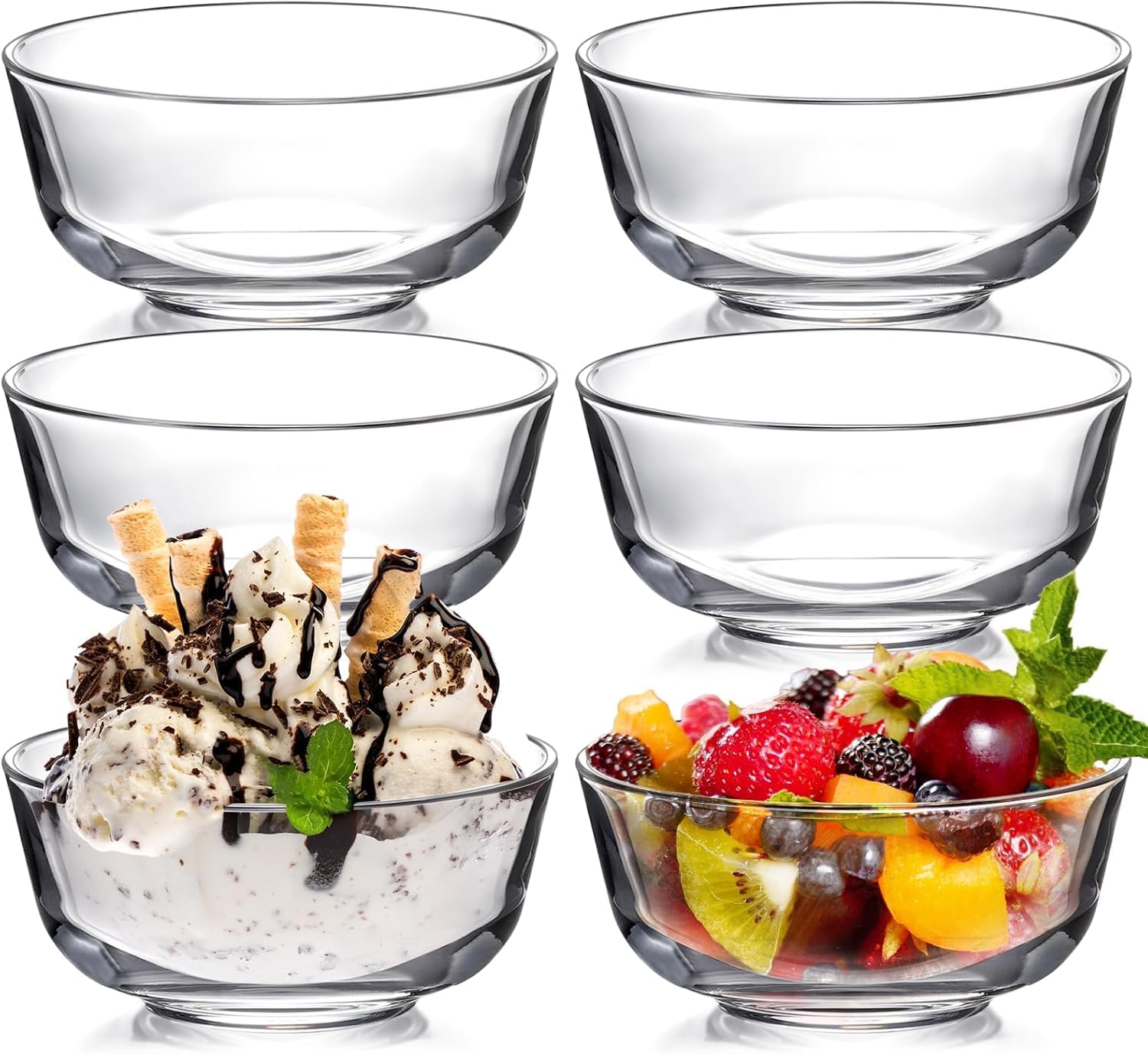 WRINGO Glass Bowl for Kitchen Prep, Dessert, Dips, and Candy Dishes, Cake, Snack Bowl Set of 6 Or Nut Bowl, and Microwave Safe Clear Glass Bowls for Mixing, Storing Size 4.5 Inch