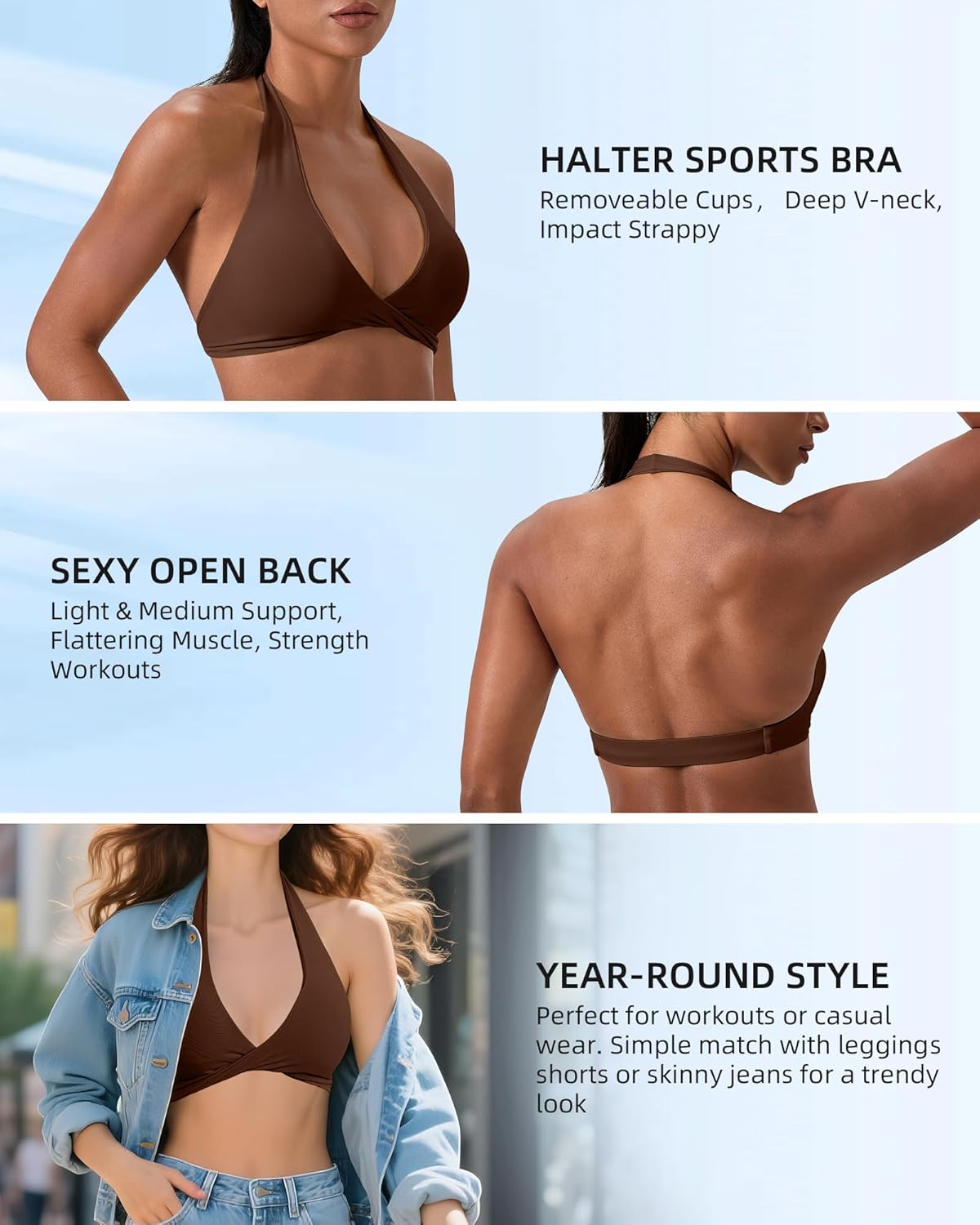 SPVISE Halter Sports Bras for Women Padded Yoga Bra Low Impact Gym Workout Bra Tank Open Back Twist Front V-Neck Everyday Bra - Image 5