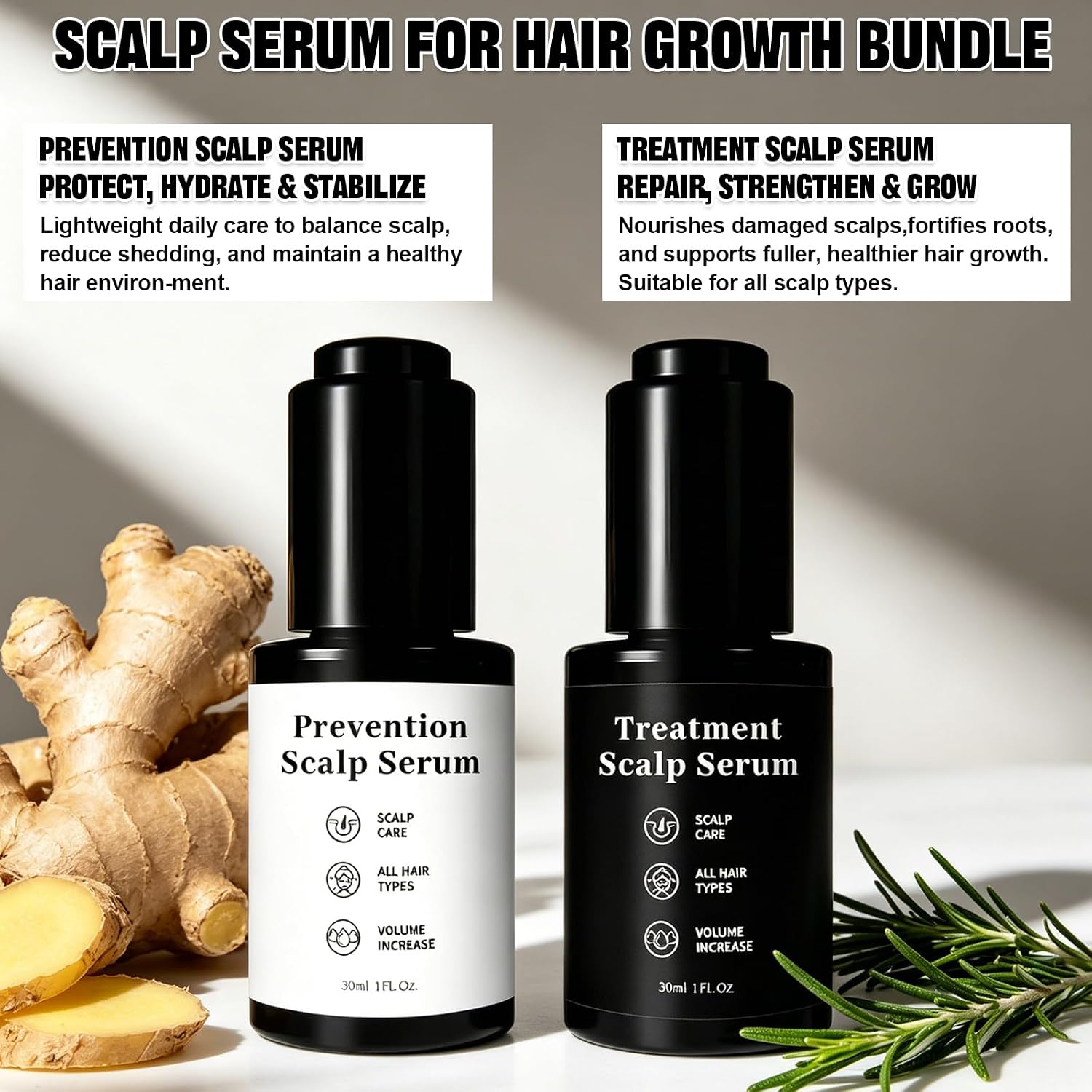 2 PCS Hair Growth Serum Bundle with Massage Comb, Hair Serum Bundle for Thinning Hair with Plant Extracts, Supports Healthy Scalp, Nourishes Roots, Reduces Hairs Fall for Women & Men