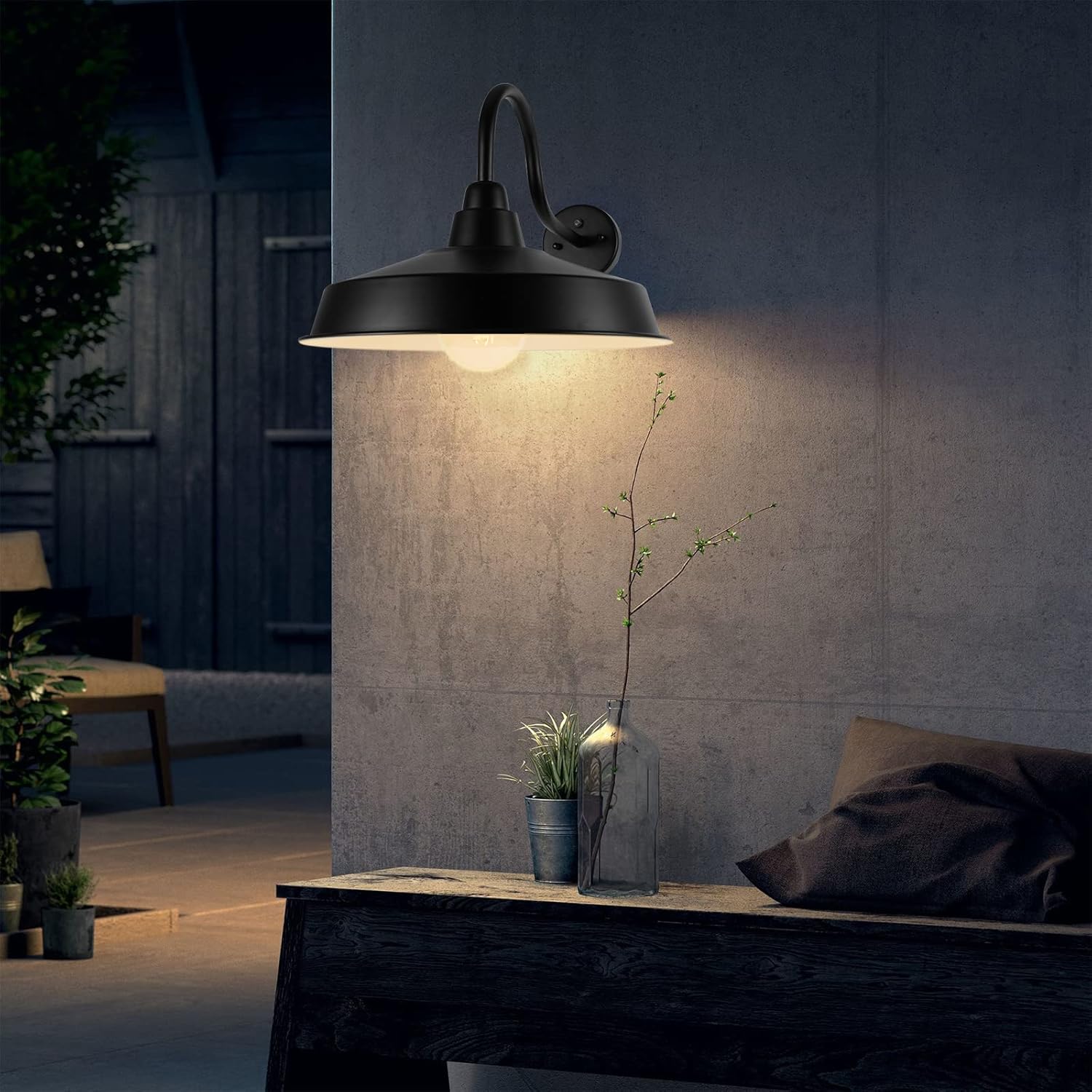 Dusk to Dawn Barn Light Outdoor, 16 Inch Dome Large Farmhouse Exterior Light Fixture Wall Mount, Industrial Outdoor Wall Sconce Outside for House, Shop, Porch, Garage, DDRZ020 BK-3PACK