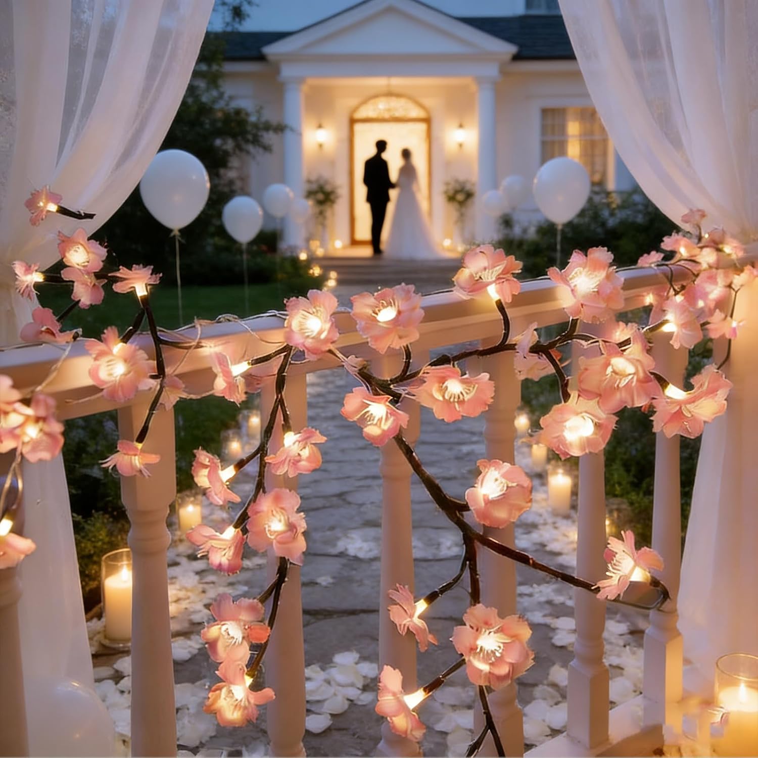 LED Cherry Blossom Lights, 96 LED Artificial Flower String Lights Cherry LED Tree Branch Lights for Wall,Willow Vine Lights and USB Powered for Bedroom Party Wedding Outdoor Decorations (75IN)