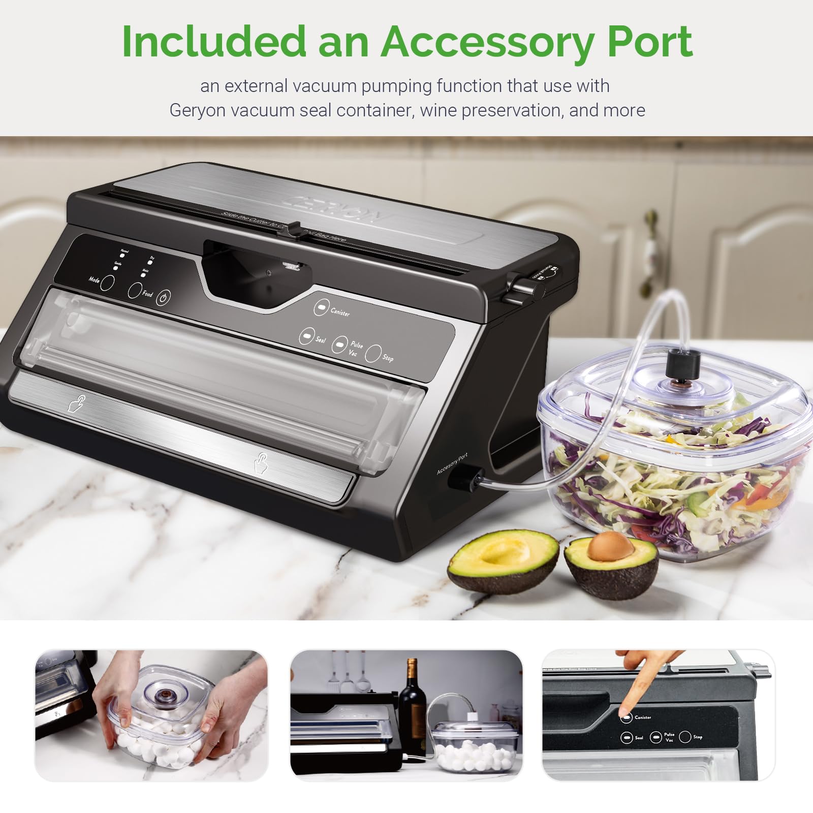 GERYON Vacuum Sealer Deluxe Food Sealer Machine with Builtin Bag Cutter and Roll Storage