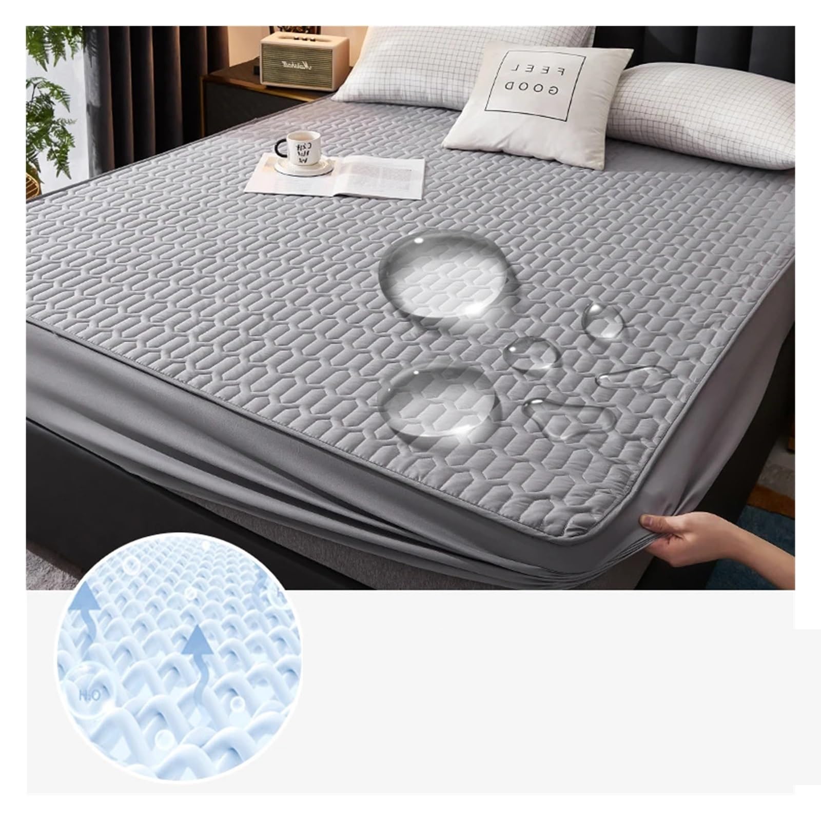 Sobrecolchón Acolchado de Microfibra Funda de colchón gruesa impermeable, colchoneta acolchada de látex, fundas de cama, almohadilla protectora de sábana ajustada respetuosa con la piel(Grey,160x200x3