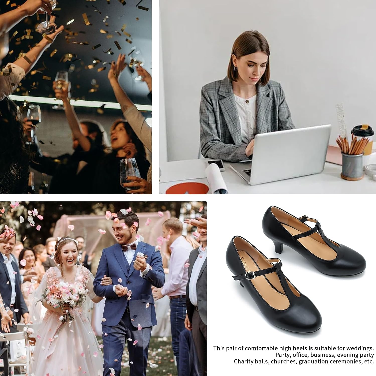 Women's Pumps Low Kitten Heels Mary Jane Retro T-Strap Comfortable Office Work Dress Shoes Black Velvet-40US 8 - Image 7