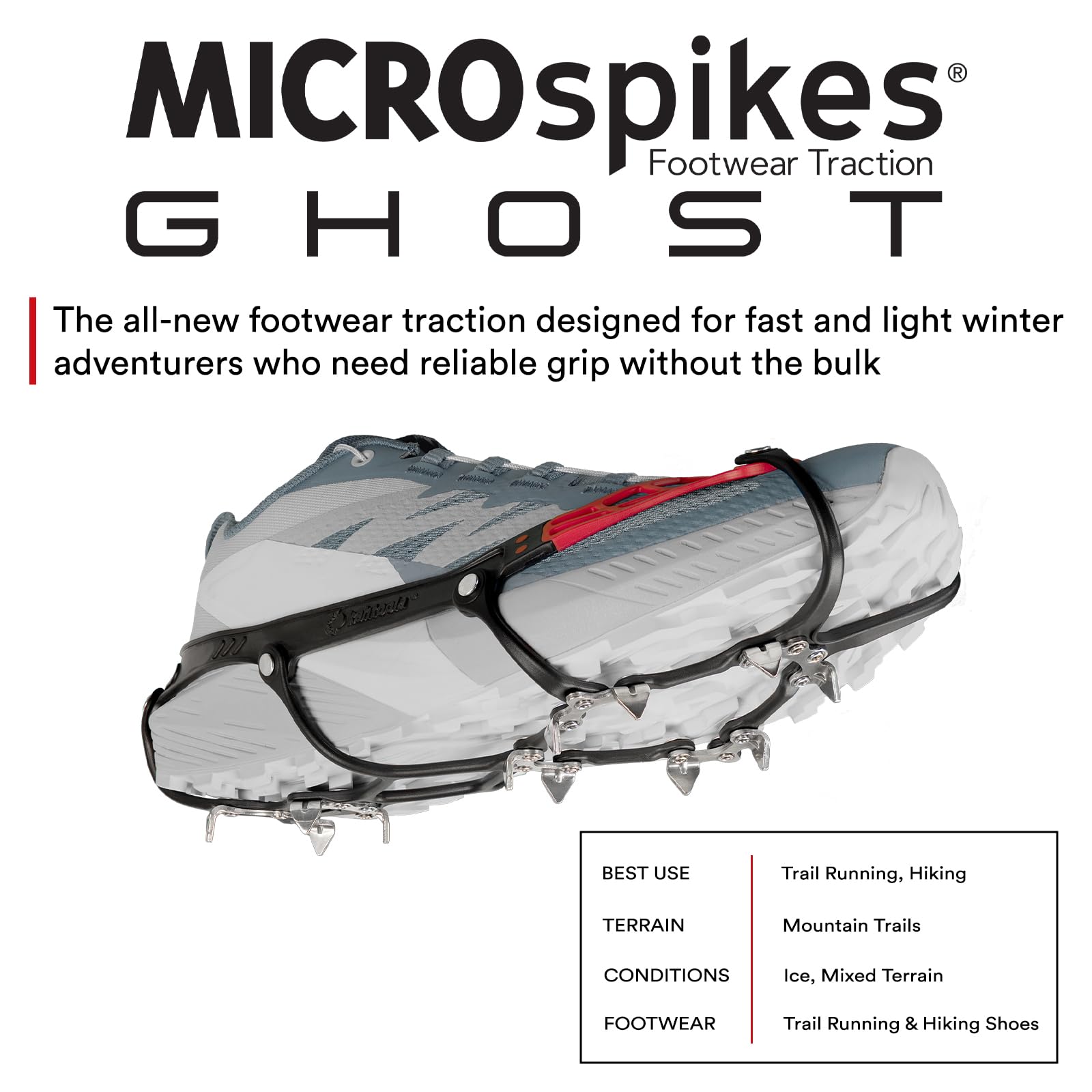 Kahtoola MICROspikes Ghost Chaussures d'hiver à Traction Ultra légères avec 12 Pointes pour la Course à Pied, la randonnée et la Marche sur Terrain glacé et Mixte