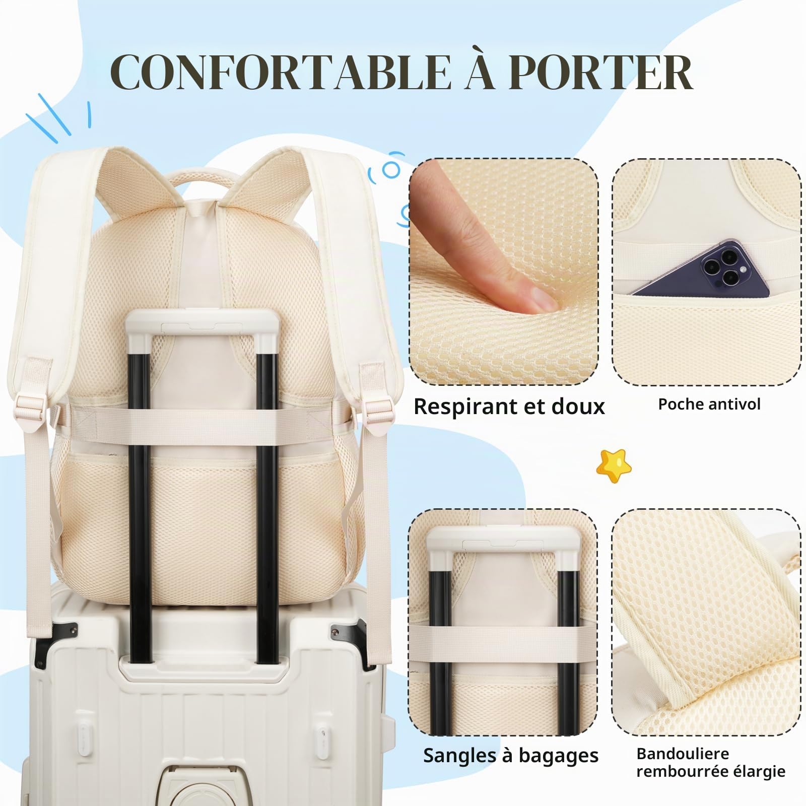 kadilong Sac École pour Fille College Lycée Scolaire Cartable Sac Université,Sac à Dos Ordinateur Portable Femme 15.6 Pouces pour Loisir Voyage Affaires