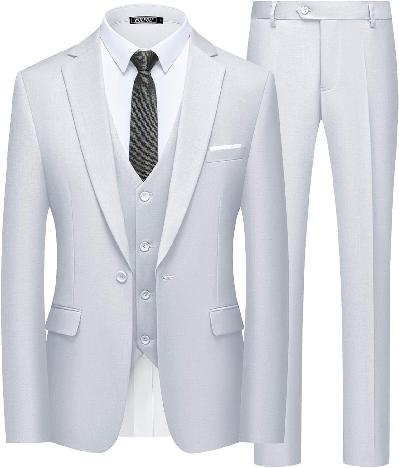 WULFUL Men’s Slim Fit Suit One Button 3-Piece Blazer Dress Business Wedding... - Picture 136 of 257