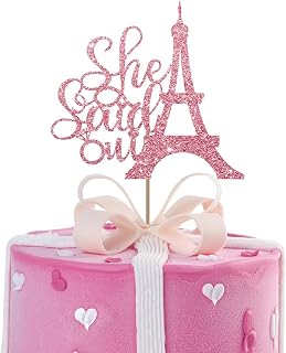 She Said Oui Cake Topper, Paris She Said Yes Cake Topper, French Themed Bridal Shower Party Decoration,Eiffel Tower Wedding Party Supplies - Rose Gold Glitter