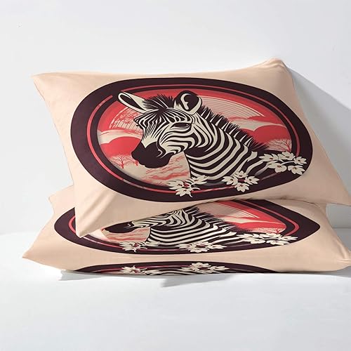 Miniatura 3 de Zebra Sábanas tamaño Queen, sábanas de flores de animales, juego de sábanas y fundas de almohada de 4 piezas, sábana bajera ajustable de microfibra