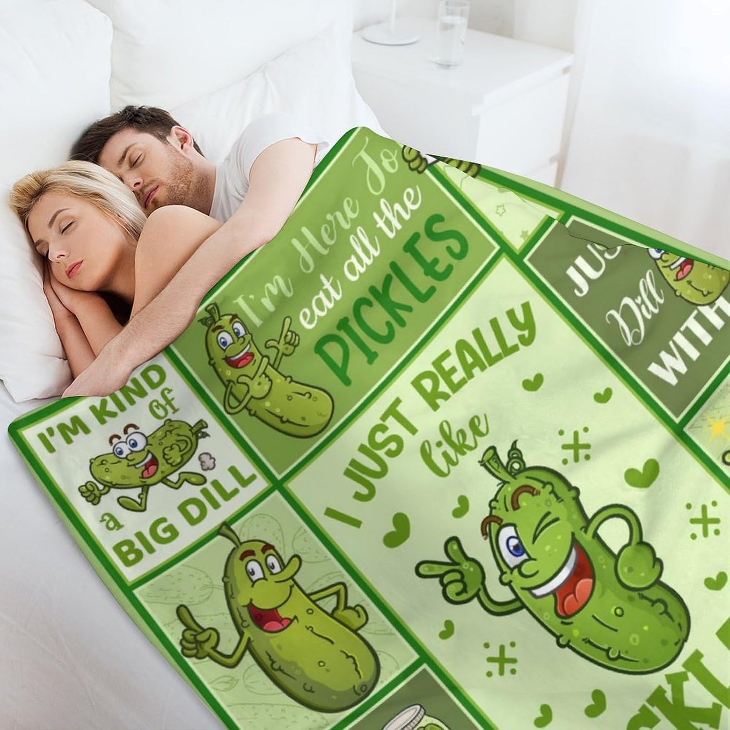 Pickle Lovers Throw Blanket, Funny Gift for Adults & Kids, Soft Fuzzy Flannel - 60"x80" - Adults/Queen