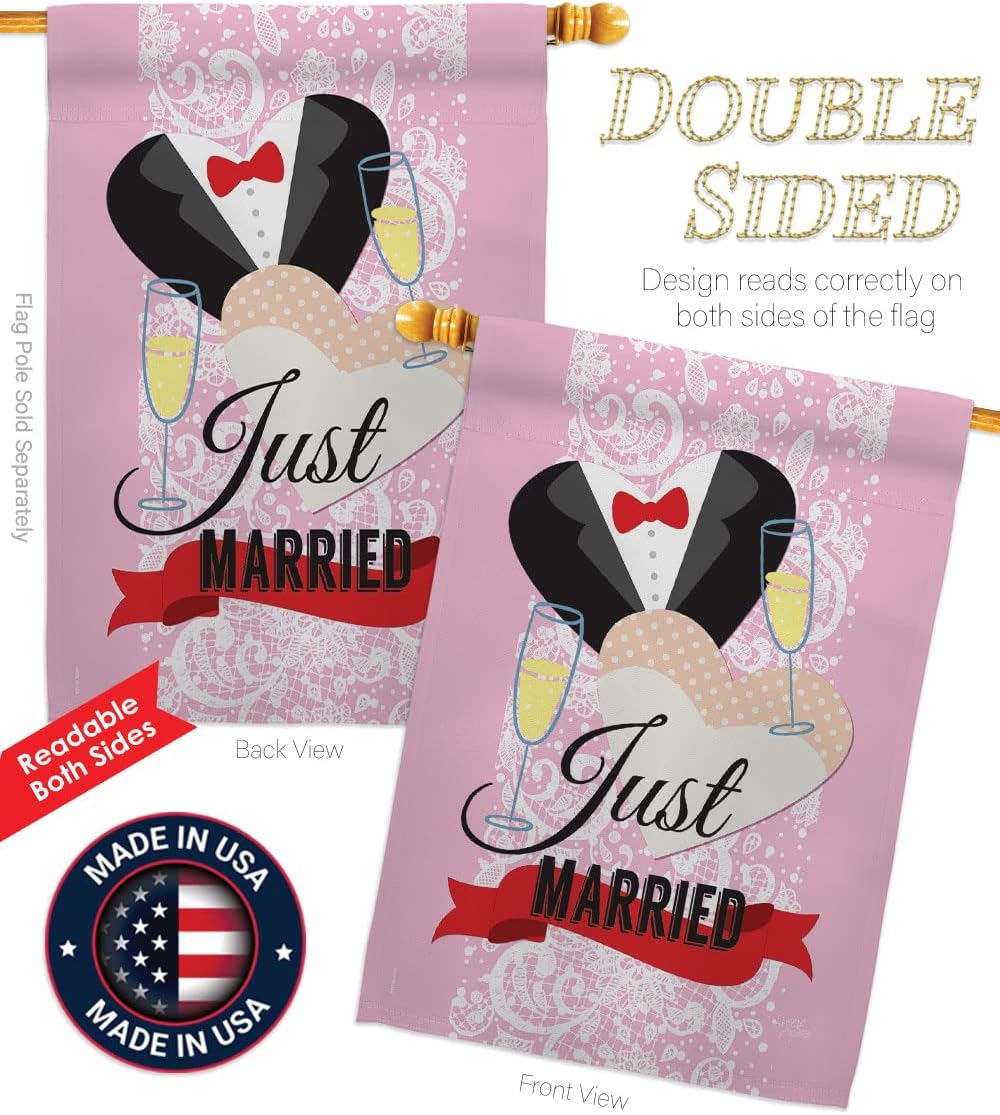 Breeze Decor - Just Married Special Occasion - Everyday Impressions Decorative Vertical House Flag 28" x 40" Printed in USA
