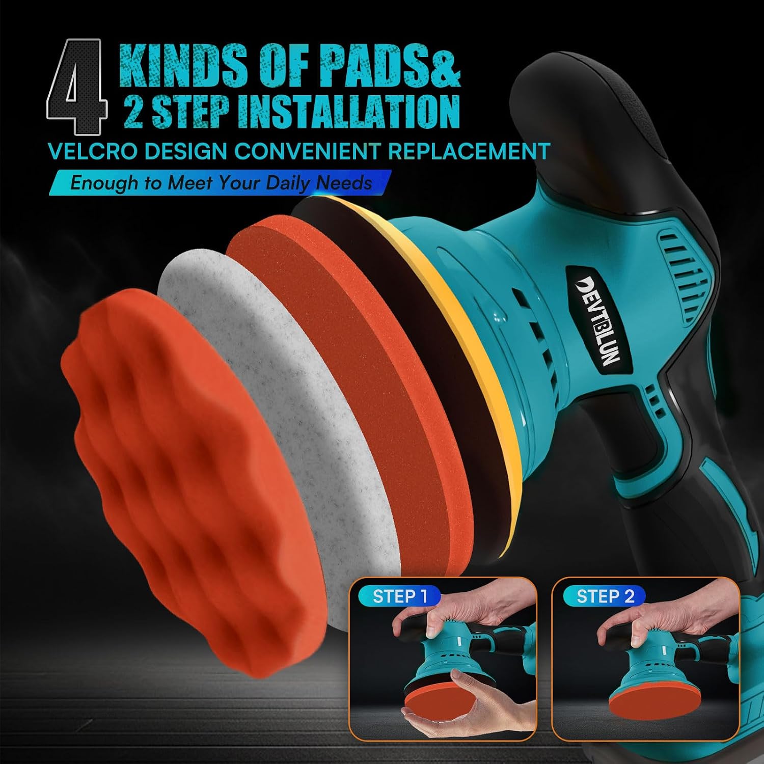 Cordless Car Buffer Polisher Kit Compatible with 18V Battery(NO Battery), 6" Brushless DA Random Polishing Machine, 8 Variable Speed 5500RPM for Car Detailing,14Pcs Accessories