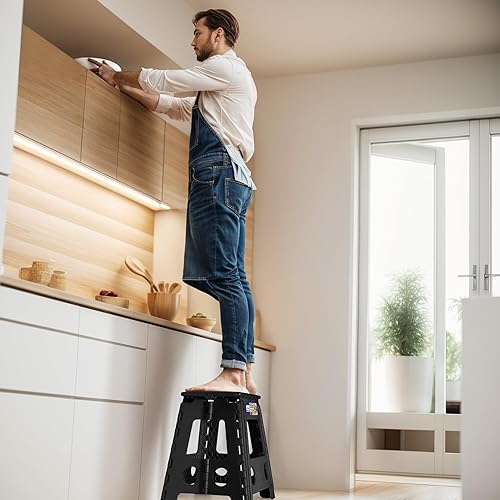 Miniatura 8 de ACKO Taburete plegable plegable de 16 pulgadas, 400 libras de capacidad, taburetes de plástico para adultos y niños, taburetes plegables para