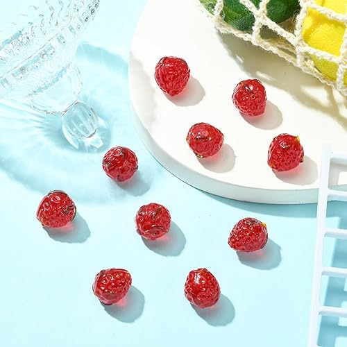 Miniatura 4 de DanLingJewelry 10 cuentas de fresa roja hechas a mano con cuentas espaciadoras de frutas bonitas para bricolaje, aretes, collares, suministros de
