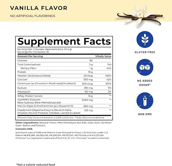 POWERLIFE High Impact Grass-Fed Whey Protein with HMB, Vanilla, 15 Servings