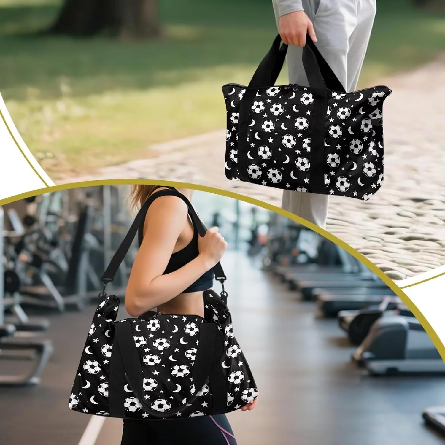 Soccer Ball Pattern Duffle Bag for Travel, Polyester Travel Duffel Bags Overnight Weekend Gym Carry On Luggage Bag for Men & Women