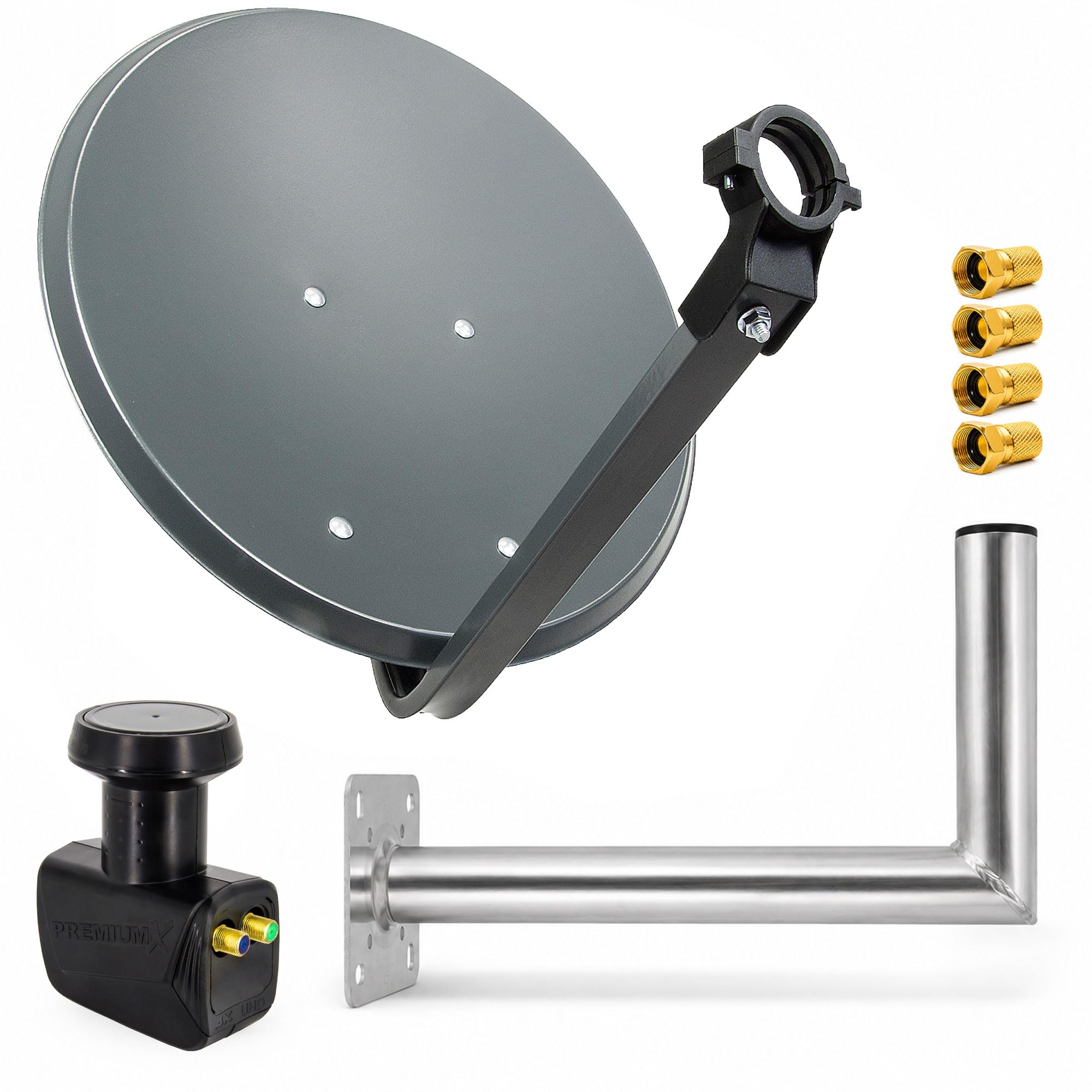 Premium X Satelliten-Komplettanlage 45cm Anthrazit Satellitenantenne Satelliten-Schüssel SAT Twin LNB Wandhalter 45cm 4X F-Stecker