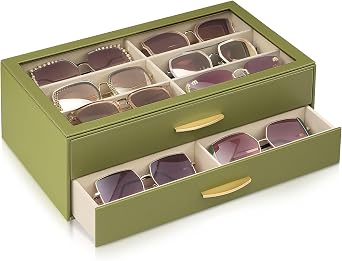 Lolalet Sunglasses Organizer for women, Multi Eyewear Storage Box with Drawer, Glasses Case Display Holder with Clear Top