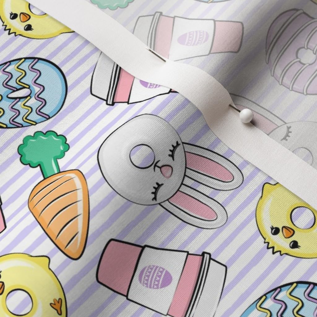 Spoonflower Fabric - Small Scale Easter Donuts Coffee Purple Stripes Spring Bunny Rabbit Printed on Cotton Poplin Fabric by The Yard - Sewing Shirting Quilting Dresses Apparel Crafts