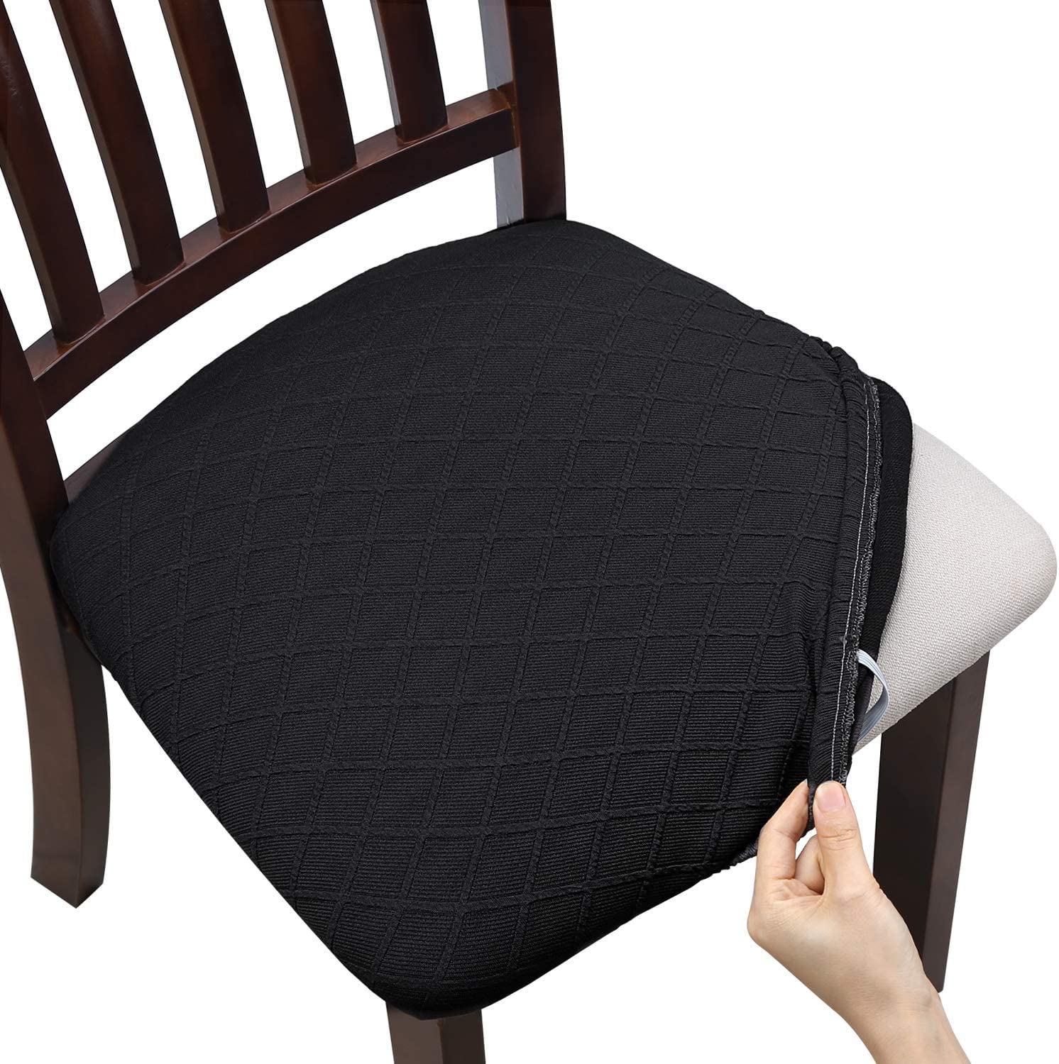 Stuhlhussen Schwarze Geometrie Stuhlbezug Sitzfläche Spandex Stretch-Sitzbezug Stuhl,Abnehmbar und Waschbar,Küche Stuhlbezüge Esszimmer Stuhl Überzug Stuhl Bezug Hochzeit