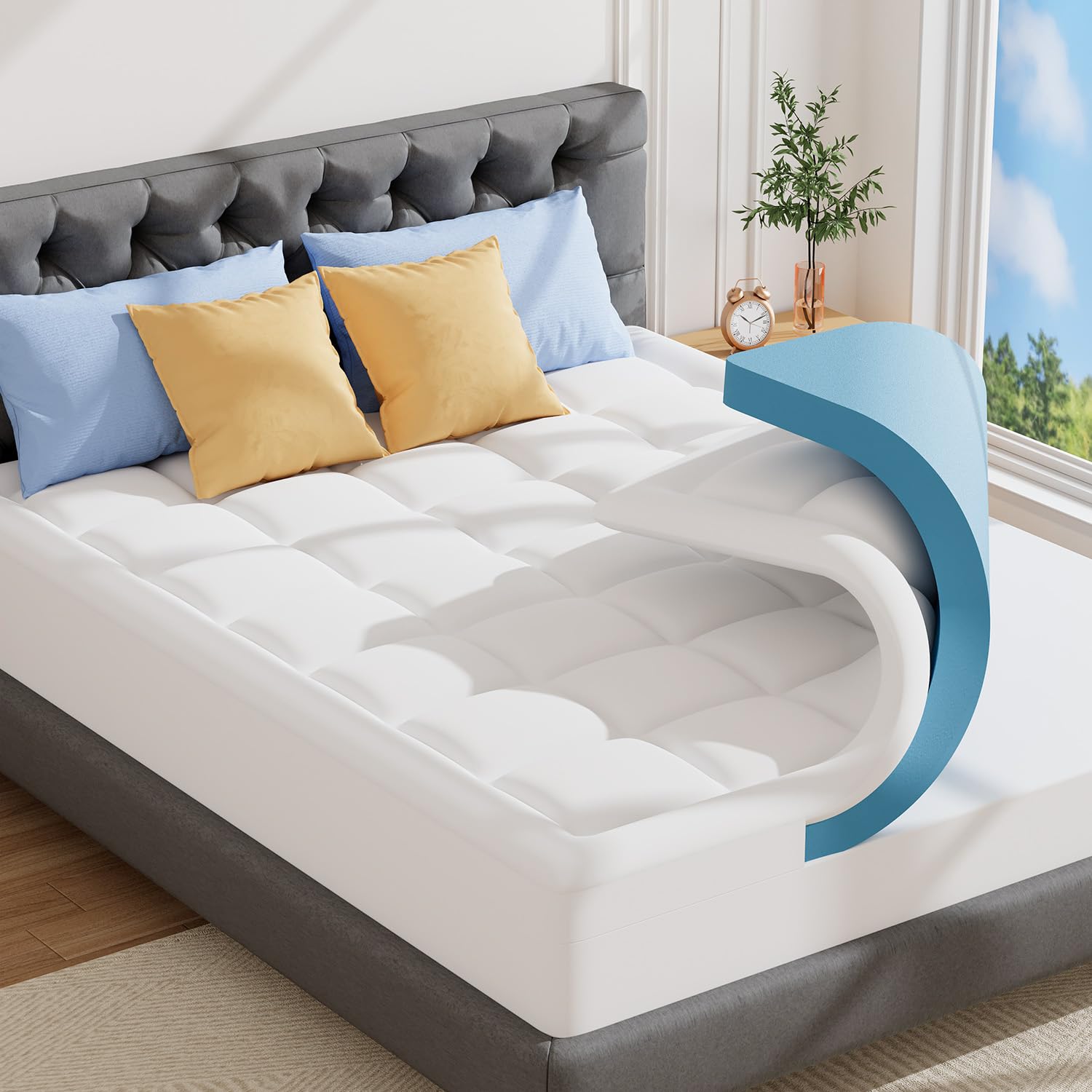 ABENE King Memory Foam Mattress Topper for Back Pain Relief, Mattress Topper Kingsize Bed ...