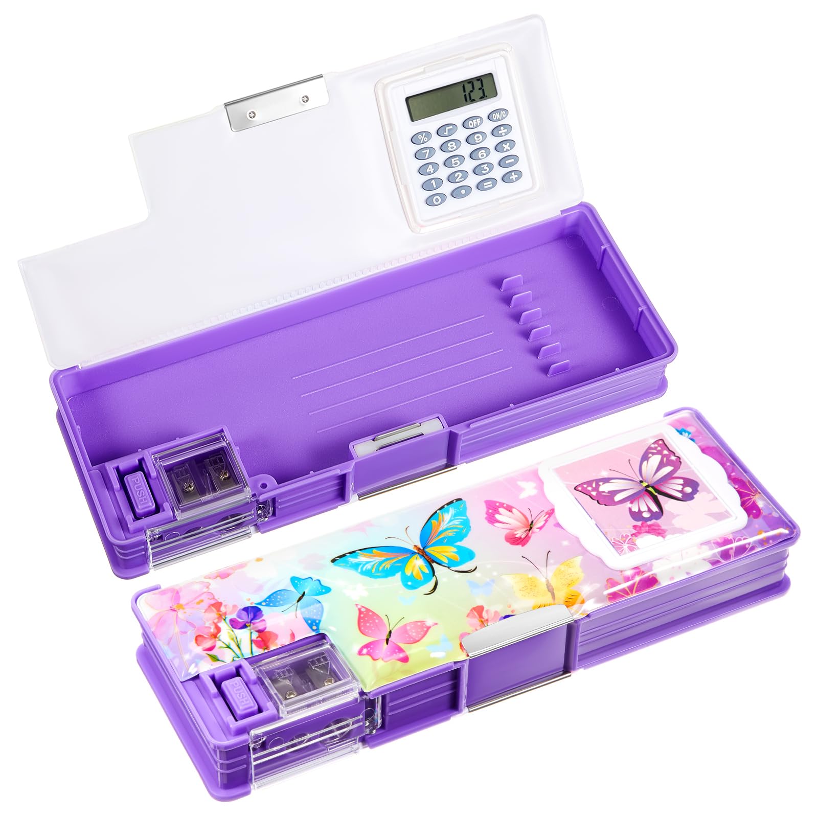Henoyso Multifunctional Pencil Box for Girls, Butterfly Pencil Case with Calculator and Sharpener, 2026 Back to School Supplies Organizer for Kids Teens Students, Elementary Classroom Gift