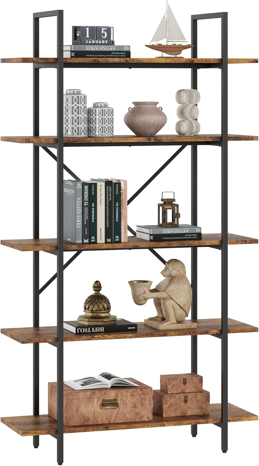 GAOMON 5 Tier Bookshelf, 67.9” Tall Bookcase with 5 Open Book Shelves, Vintage Bookshelves and Bookcases, Large Display Shelves for Home Office, Study Room, Living Room-Rustic Brown