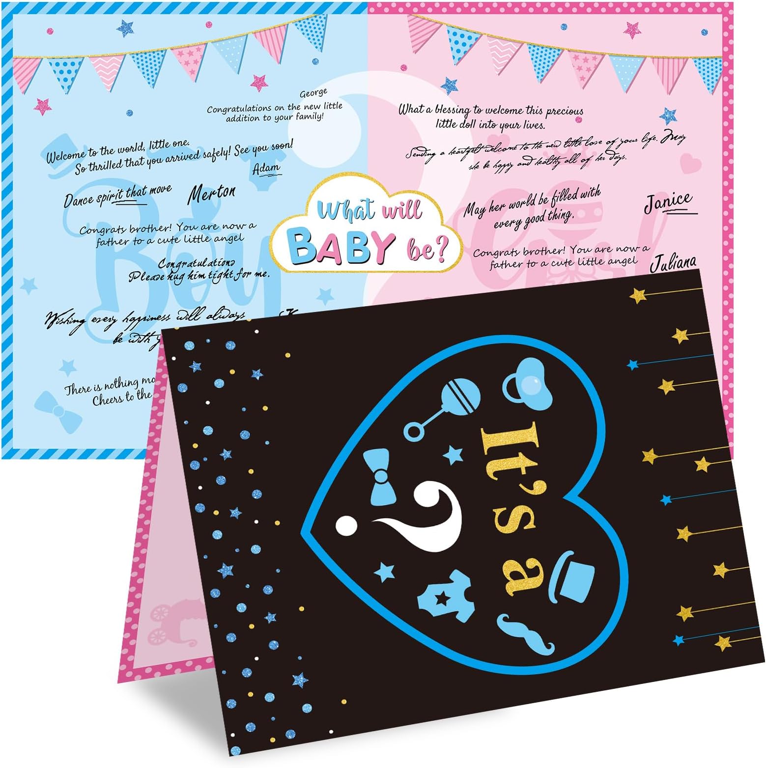 Nezyo Gender Reveal Games for Guests Gender Reveal Boy or Girl Decorations Guests Write Blessing for Baby and Sign on The Prediction Guestbook Cards Baby Q Ideas Games Party Supplies