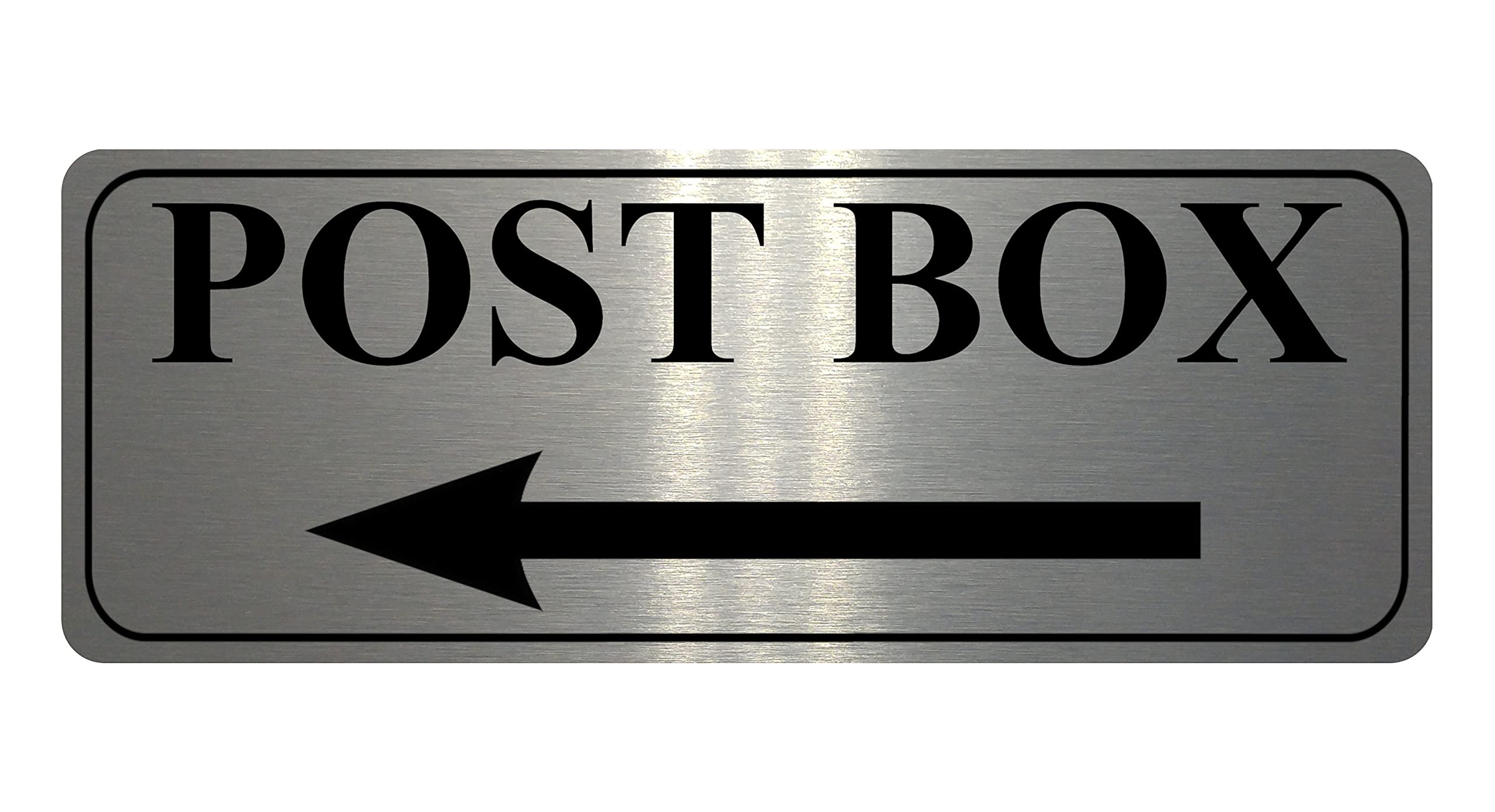 1182 POST BOX Arrow Left Metal Aluminium Plaque Sign Door Gate House Office (200x75mm, Brushed Silver)