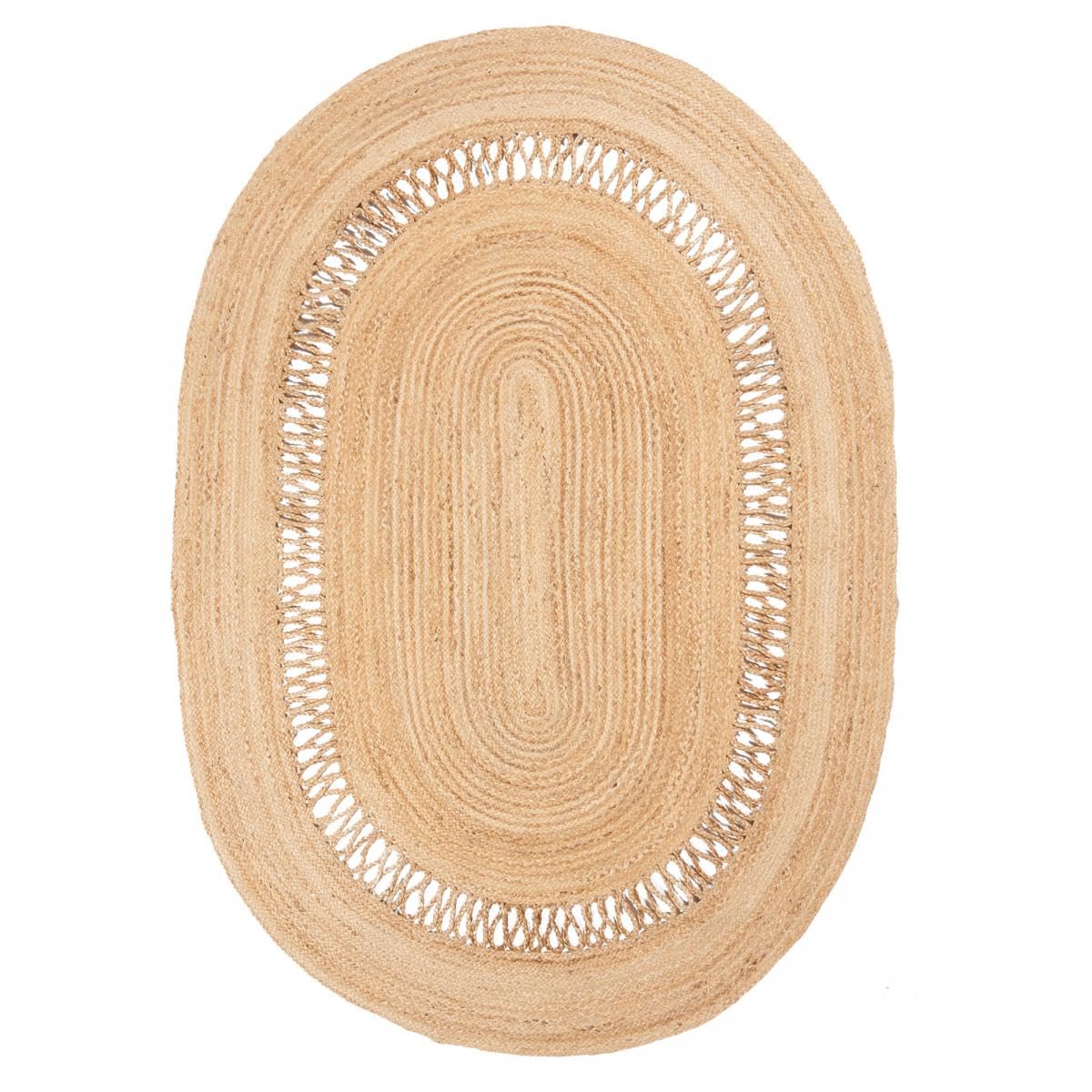 IMPALO Tapis Jute Salon, 160 X 230 Cm, Forme Ovale Élégante, Motif Rond Tressé, Beige, Tissé À La Main en Inde, Style Bohème, Kilim Authentique, 8232